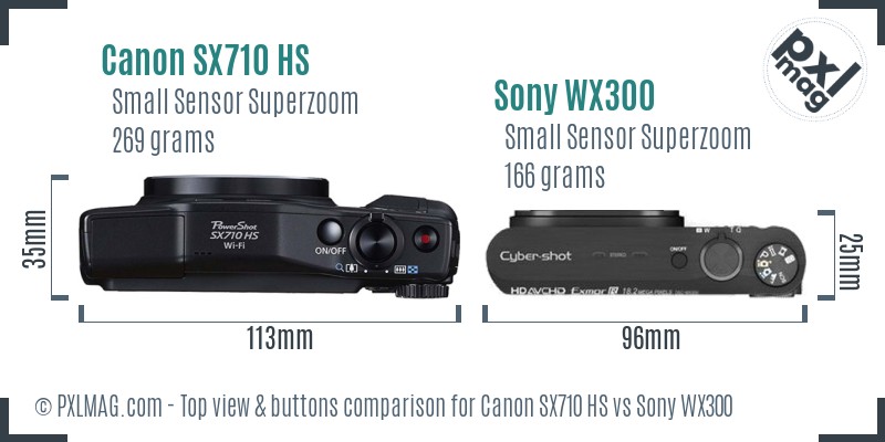 Canon SX710 HS vs Sony WX300 top view buttons comparison