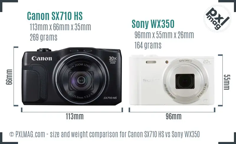 Canon SX710 HS vs Sony WX350 size comparison