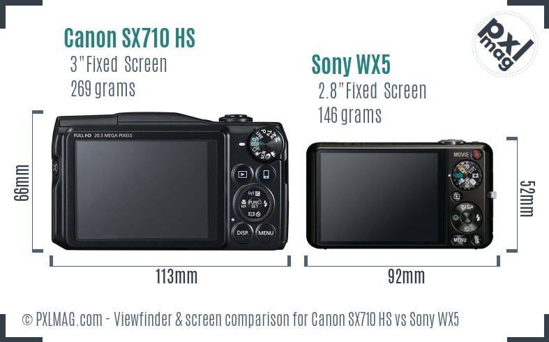 Canon SX710 HS vs Sony WX5 Screen and Viewfinder comparison