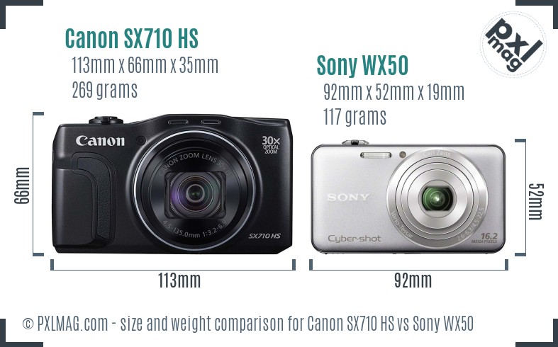 Canon SX710 HS vs Sony WX50 size comparison