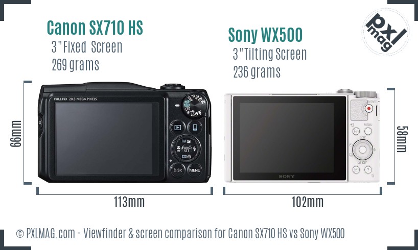 Canon SX710 HS vs Sony WX500 Screen and Viewfinder comparison