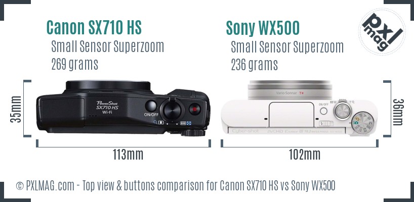 Canon SX710 HS vs Sony WX500 top view buttons comparison