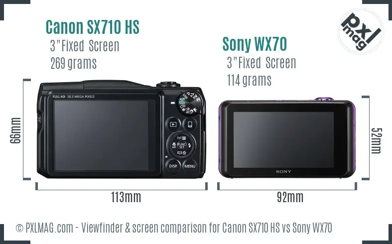 Canon SX710 HS vs Sony WX70 Screen and Viewfinder comparison