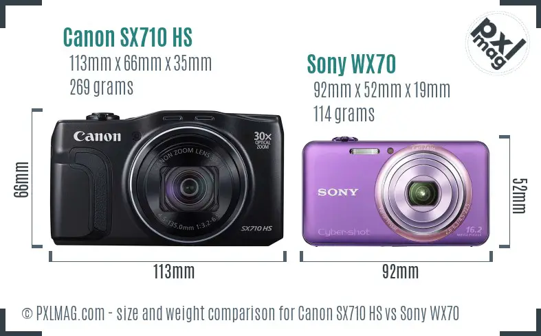 Canon SX710 HS vs Sony WX70 size comparison