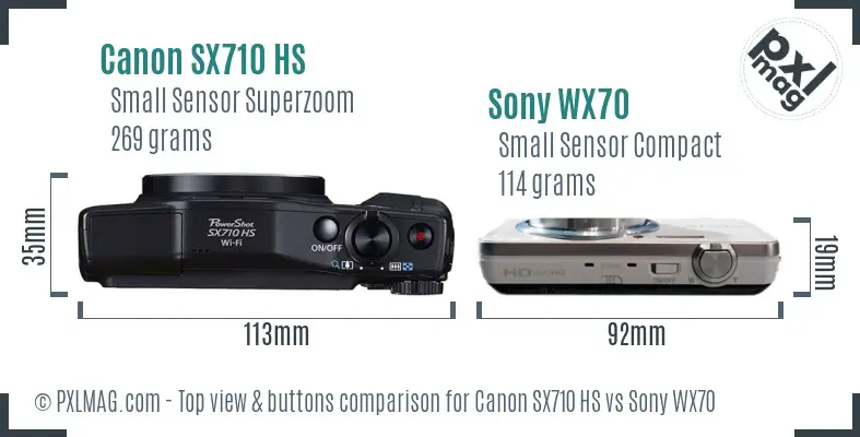Canon SX710 HS vs Sony WX70 top view buttons comparison
