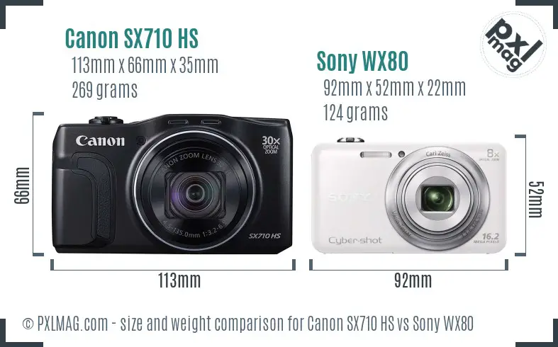Canon SX710 HS vs Sony WX80 size comparison