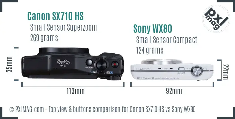 Canon SX710 HS vs Sony WX80 top view buttons comparison