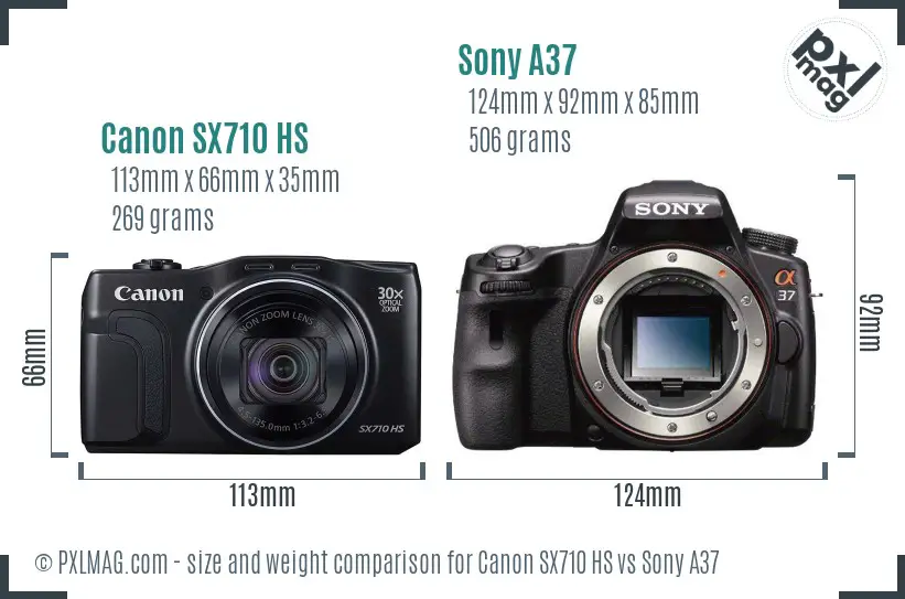 Canon SX710 HS vs Sony A37 size comparison