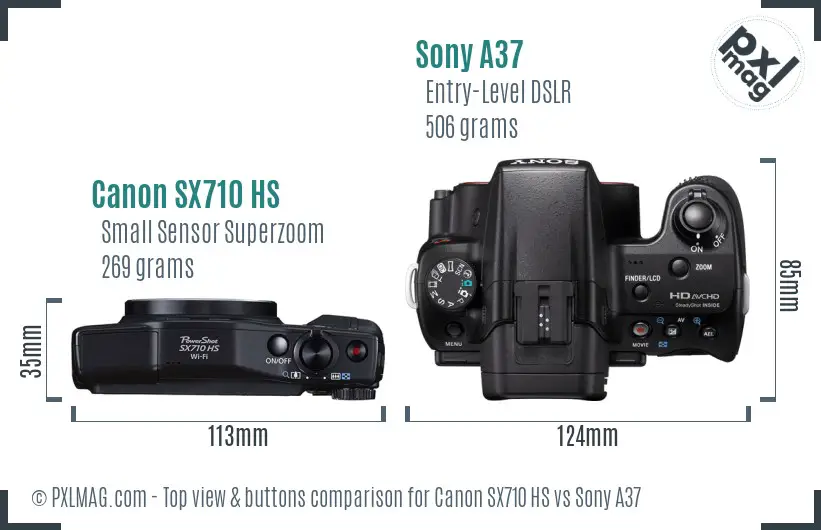Canon SX710 HS vs Sony A37 top view buttons comparison