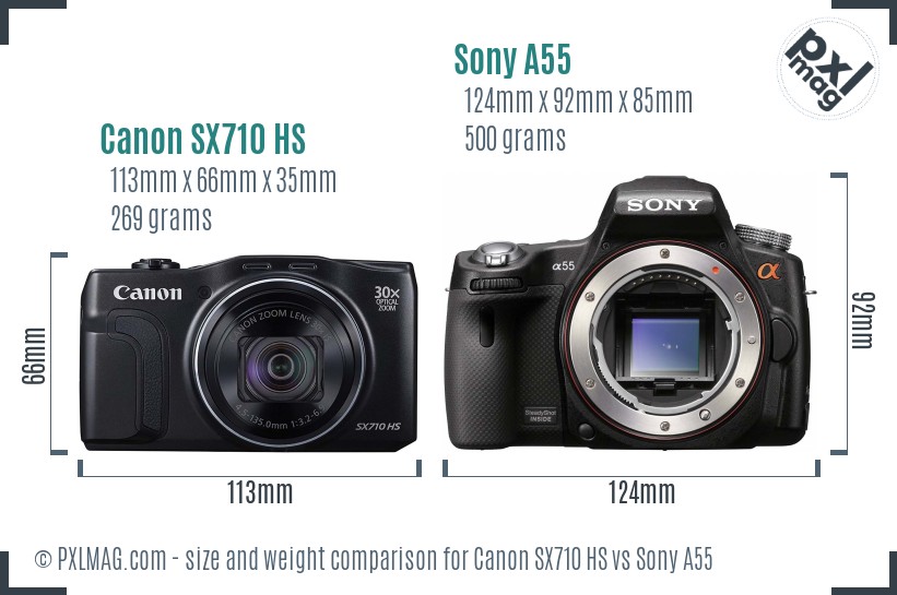 Canon SX710 HS vs Sony A55 size comparison