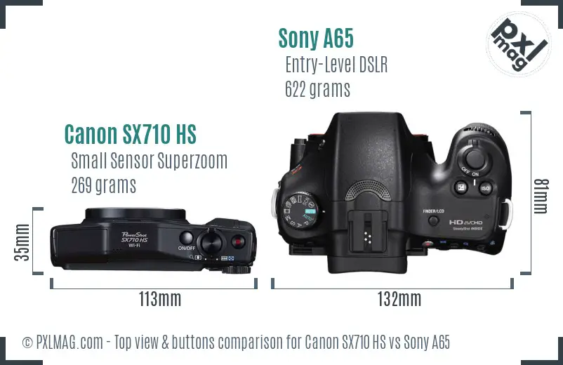 Canon SX710 HS vs Sony A65 top view buttons comparison