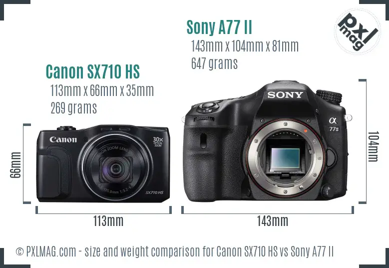 Canon SX710 HS vs Sony A77 II size comparison