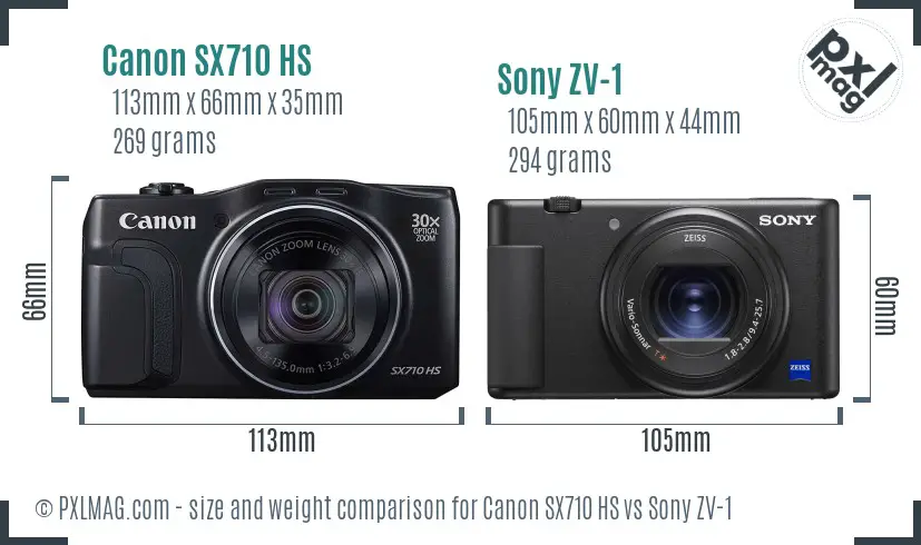 Canon SX710 HS vs Sony ZV-1 size comparison