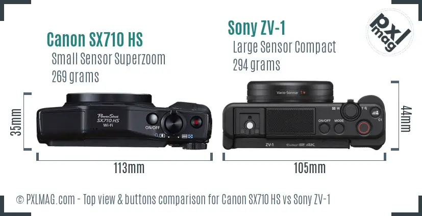 Canon SX710 HS vs Sony ZV-1 top view buttons comparison
