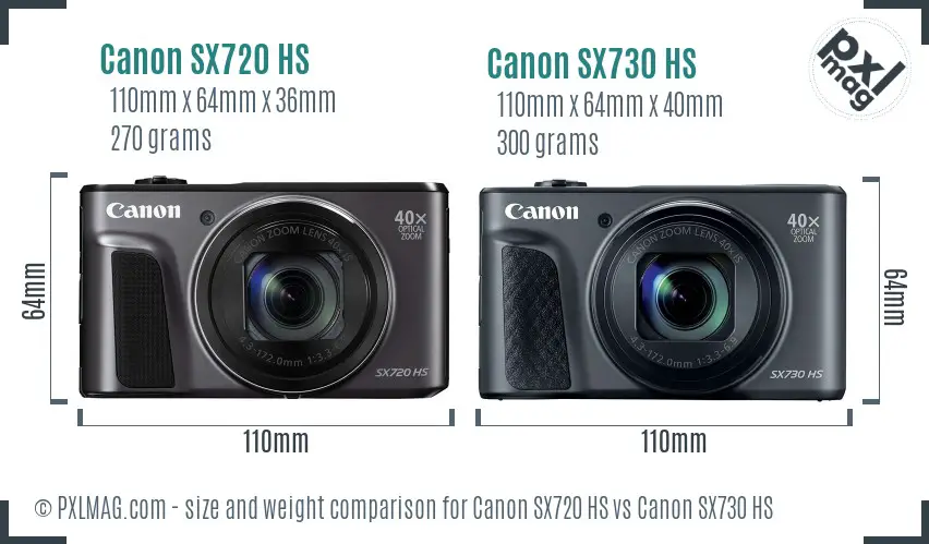 Canon SX720 HS vs Canon SX730 HS size comparison