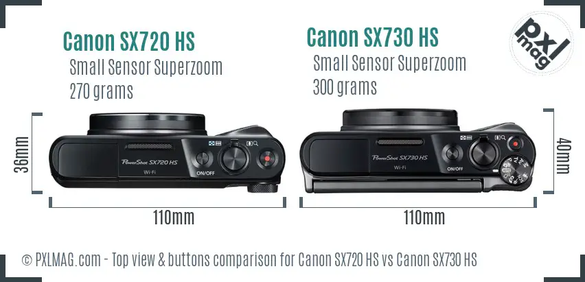 Canon SX720 HS vs Canon SX730 HS top view buttons comparison
