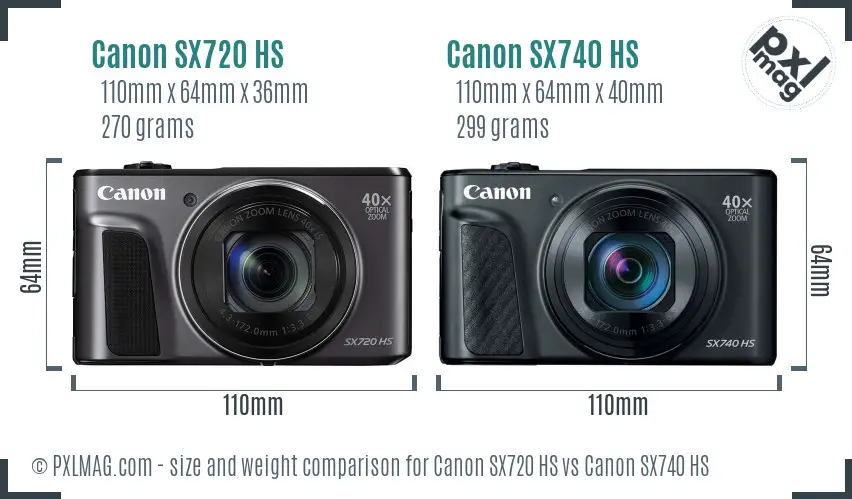 Canon SX720 HS vs Canon SX740 HS size comparison