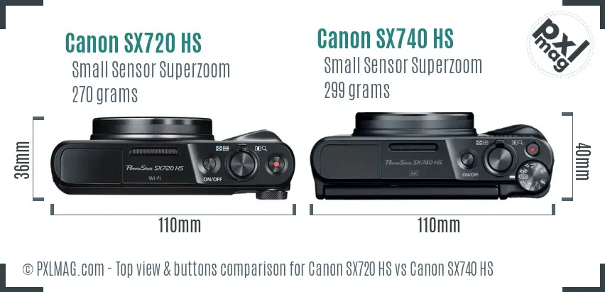 Canon SX720 HS vs Canon SX740 HS top view buttons comparison