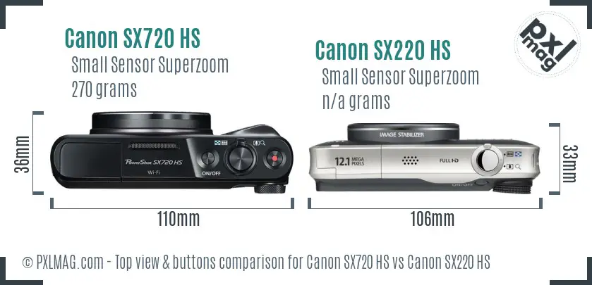 Canon SX720 HS vs Canon SX220 HS top view buttons comparison
