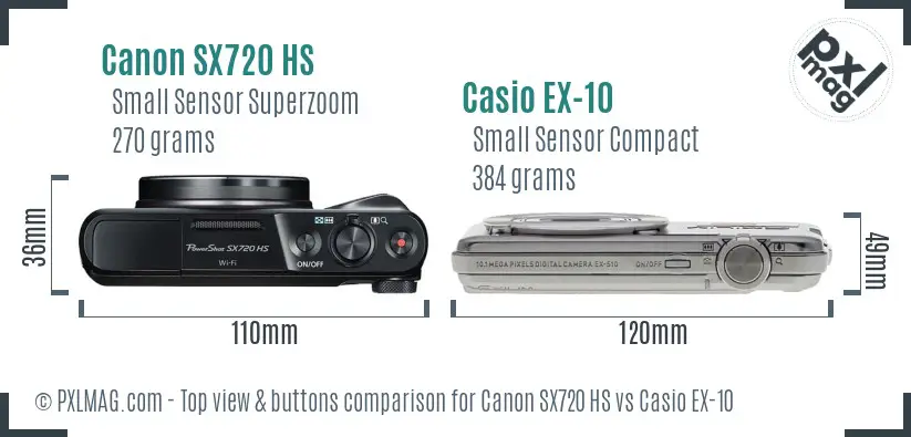 Canon SX720 HS vs Casio EX-10 top view buttons comparison
