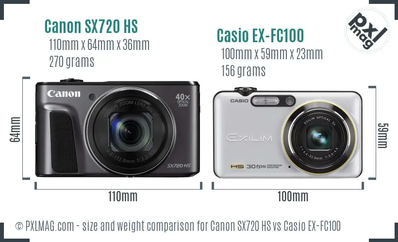 Canon SX720 HS vs Casio EX-FC100 size comparison