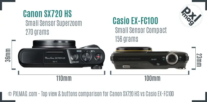 Canon SX720 HS vs Casio EX-FC100 top view buttons comparison