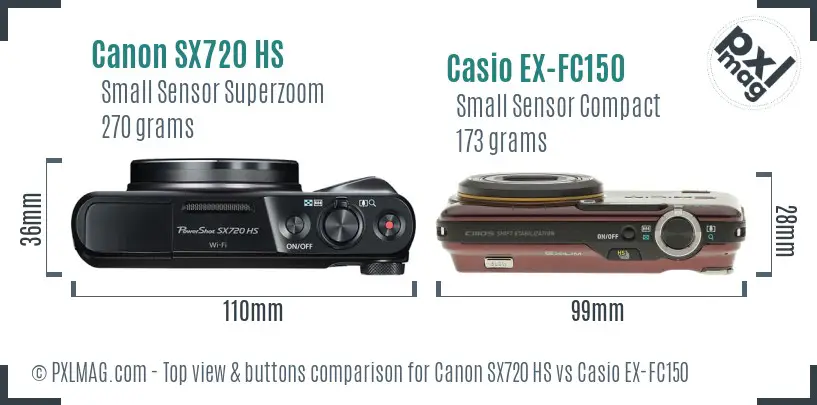 Canon SX720 HS vs Casio EX-FC150 top view buttons comparison
