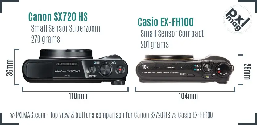 Canon SX720 HS vs Casio EX-FH100 top view buttons comparison