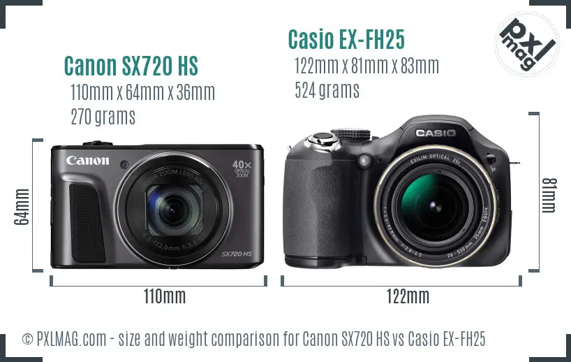 Canon SX720 HS vs Casio EX-FH25 size comparison