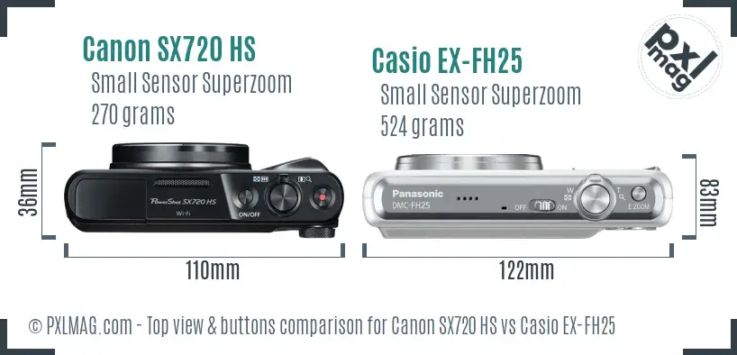 Canon SX720 HS vs Casio EX-FH25 top view buttons comparison