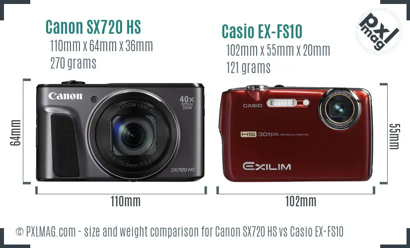 Canon SX720 HS vs Casio EX-FS10 size comparison