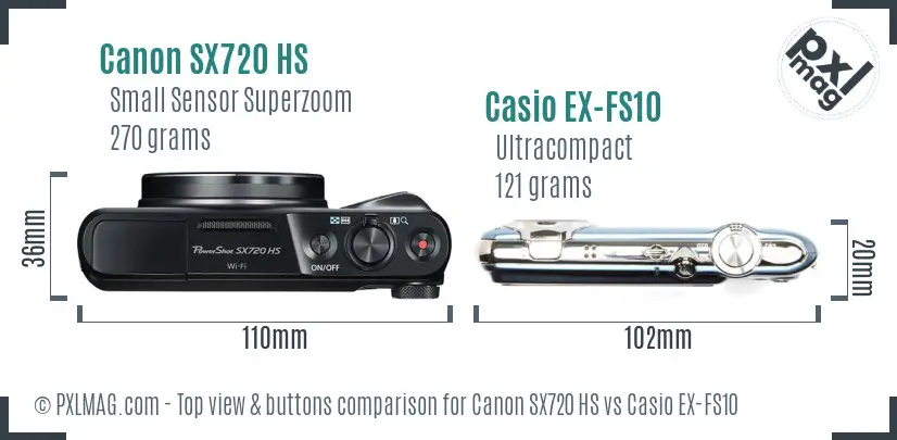 Canon SX720 HS vs Casio EX-FS10 top view buttons comparison