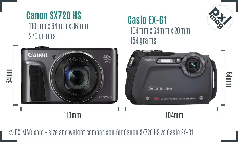 Canon SX720 HS vs Casio EX-G1 size comparison