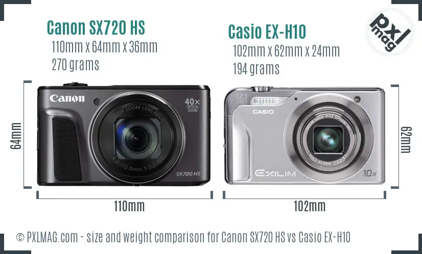 Canon SX720 HS vs Casio EX-H10 size comparison