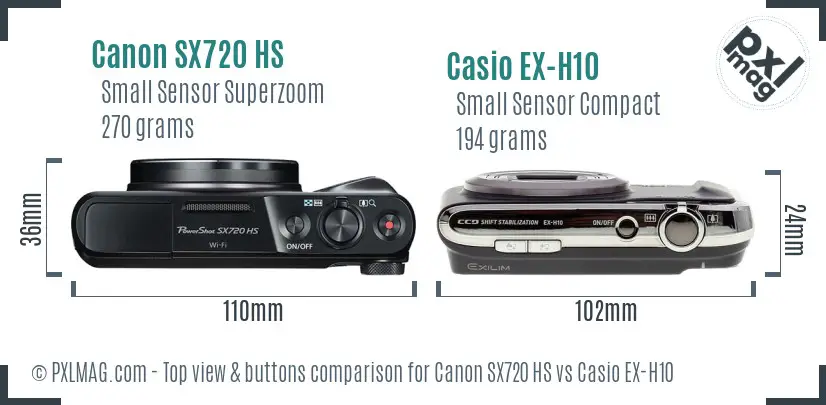 Canon SX720 HS vs Casio EX-H10 top view buttons comparison