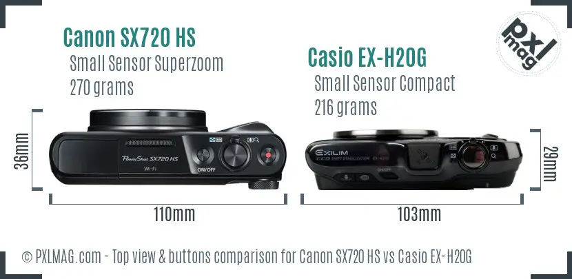 Canon SX720 HS vs Casio EX-H20G top view buttons comparison