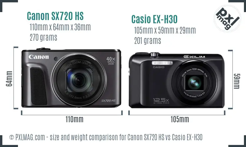 Canon SX720 HS vs Casio EX-H30 size comparison