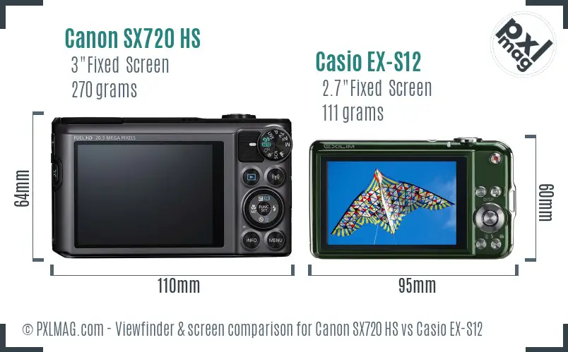 Canon SX720 HS vs Casio EX-S12 Screen and Viewfinder comparison