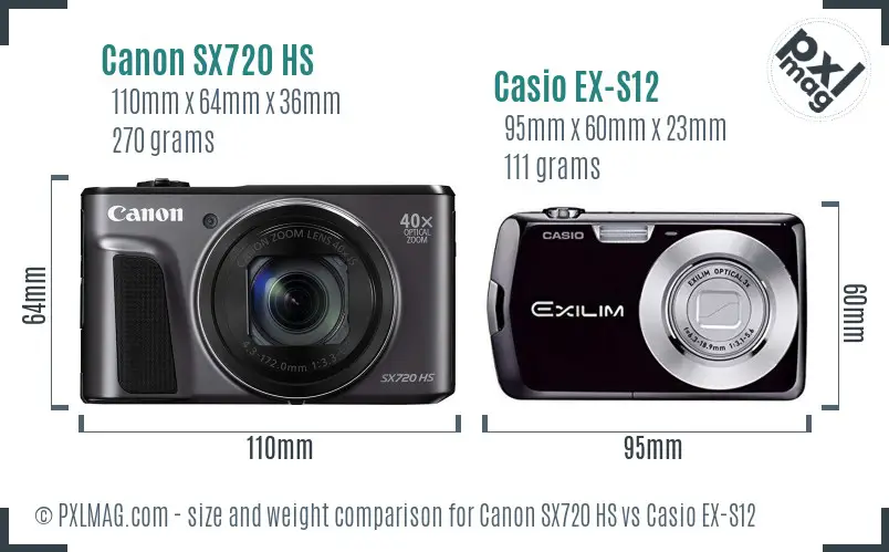 Canon SX720 HS vs Casio EX-S12 size comparison