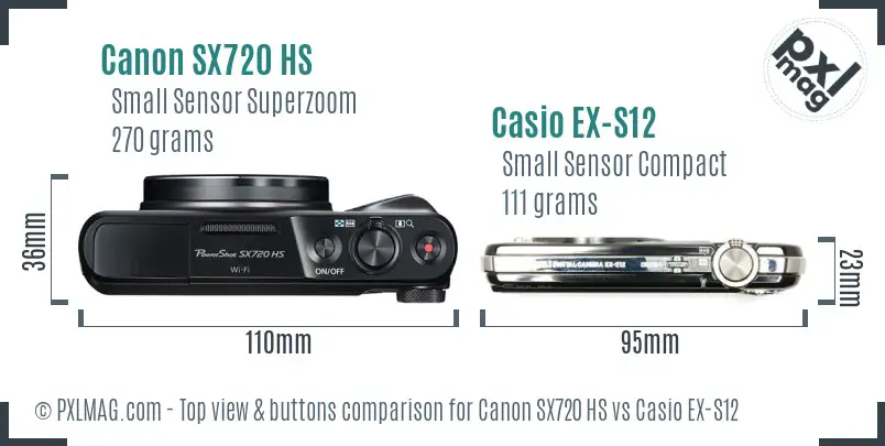 Canon SX720 HS vs Casio EX-S12 top view buttons comparison