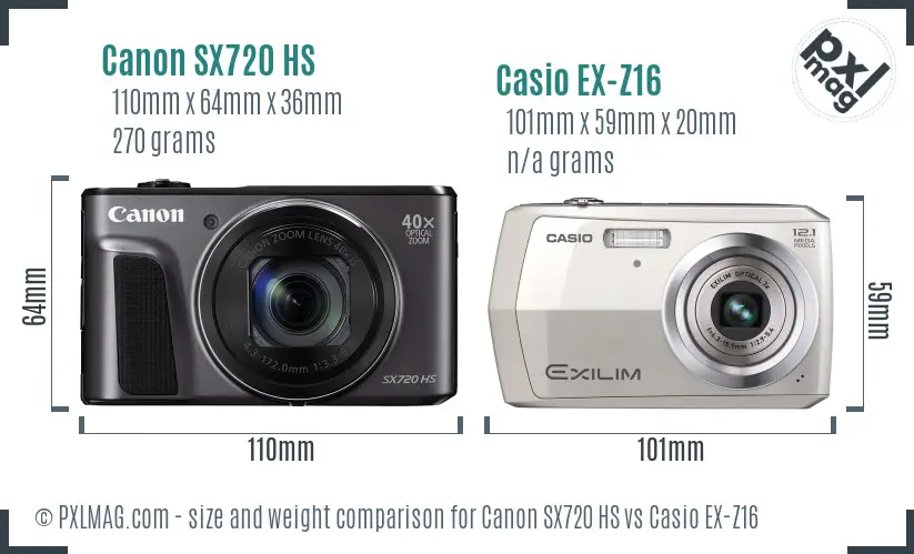 Canon SX720 HS vs Casio EX-Z16 size comparison