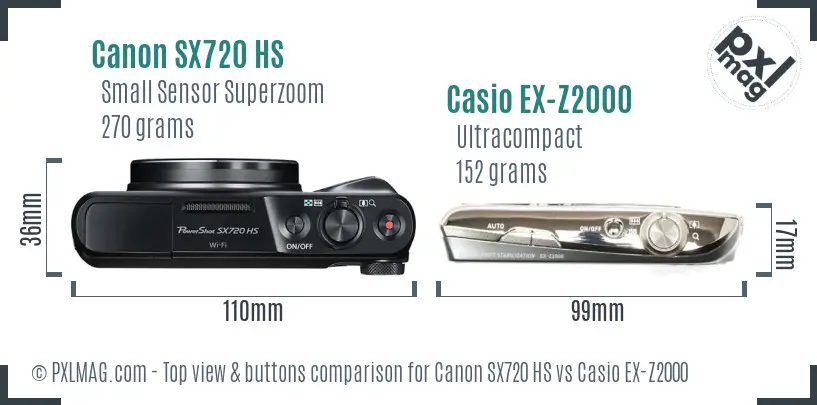 Canon SX720 HS vs Casio EX-Z2000 top view buttons comparison