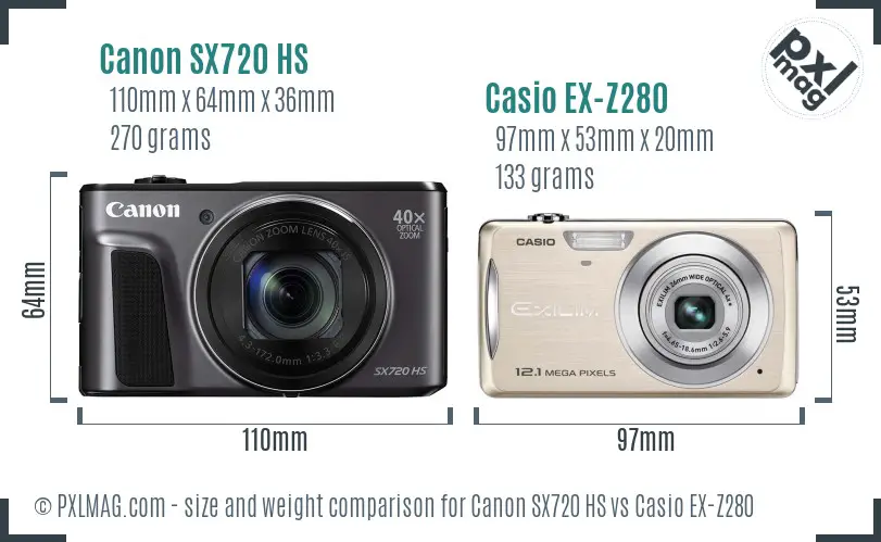 Canon SX720 HS vs Casio EX-Z280 size comparison