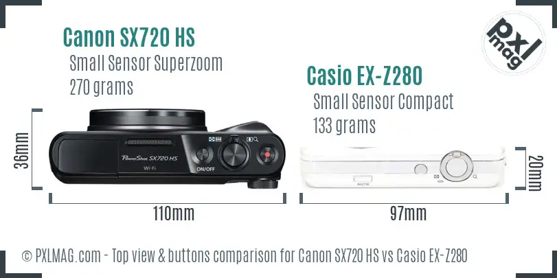 Canon SX720 HS vs Casio EX-Z280 top view buttons comparison