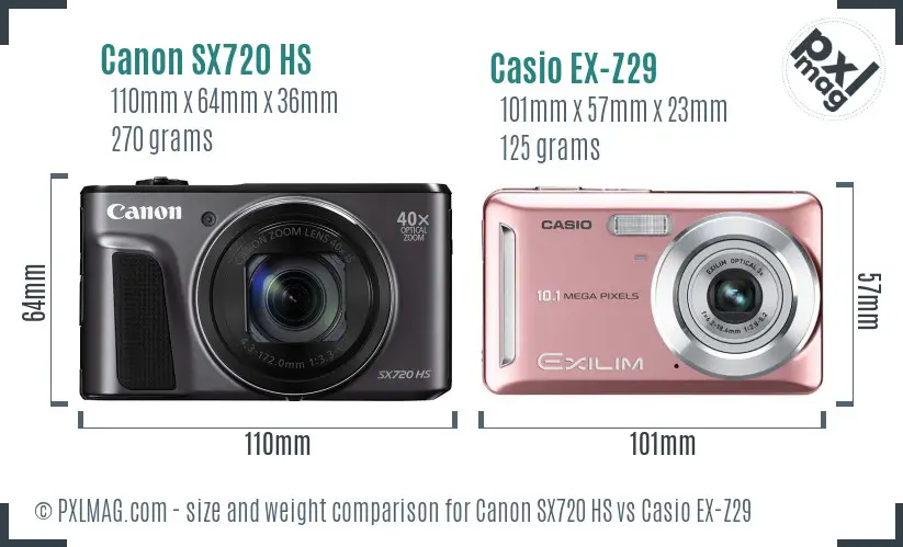 Canon SX720 HS vs Casio EX-Z29 size comparison