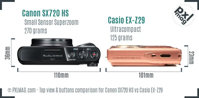 Canon SX720 HS vs Casio EX-Z29 top view buttons comparison