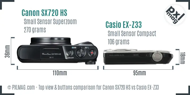 Canon SX720 HS vs Casio EX-Z33 top view buttons comparison