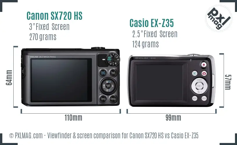 Canon SX720 HS vs Casio EX-Z35 Screen and Viewfinder comparison