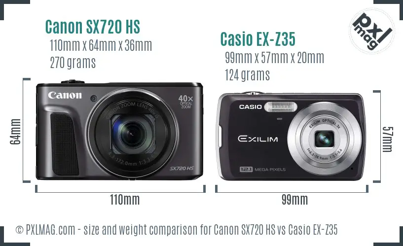 Canon SX720 HS vs Casio EX-Z35 size comparison