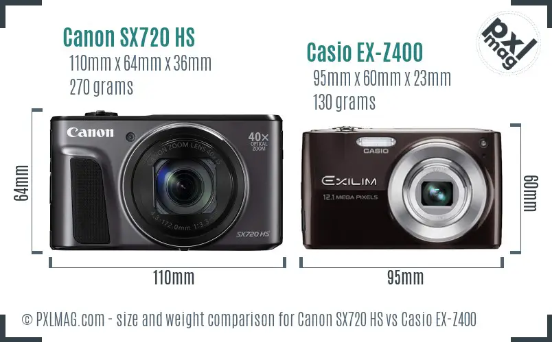 Canon SX720 HS vs Casio EX-Z400 size comparison